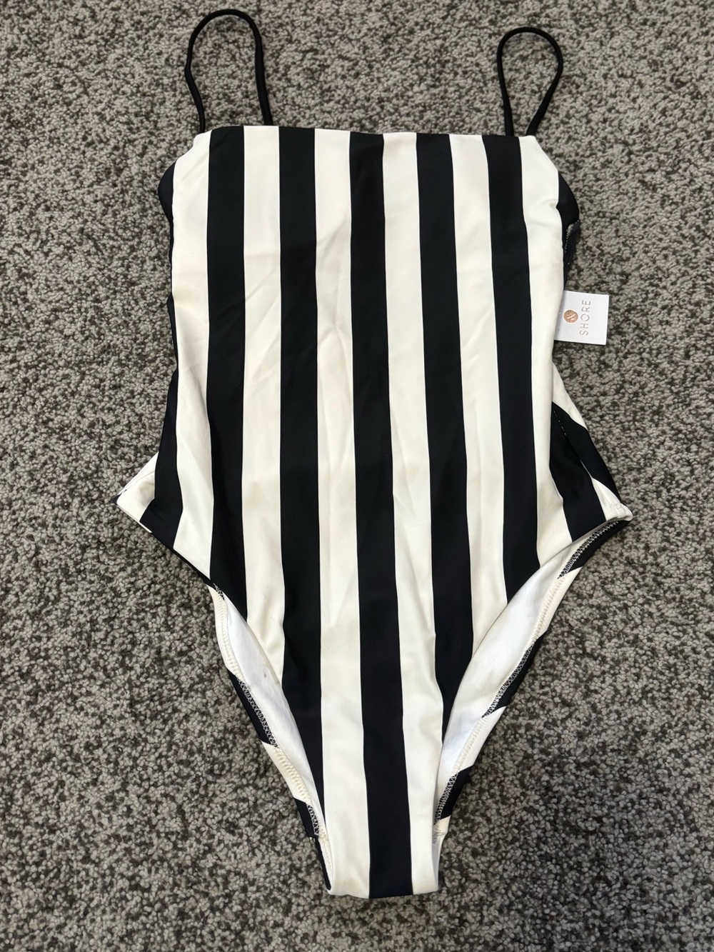 Shade & Shore Black and White Vertical Stripe One-Piece Swimsuit